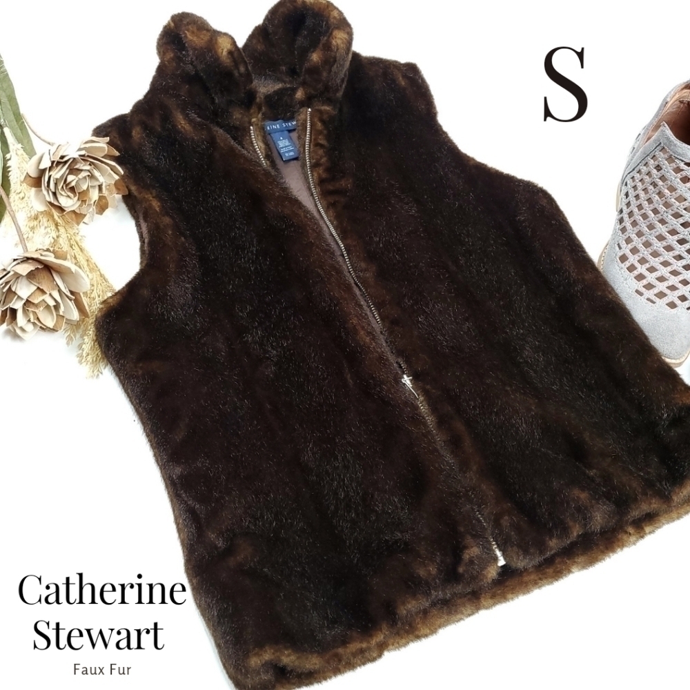 New Catherine Stewart Brown Soft Faux Fur Vest Sz S